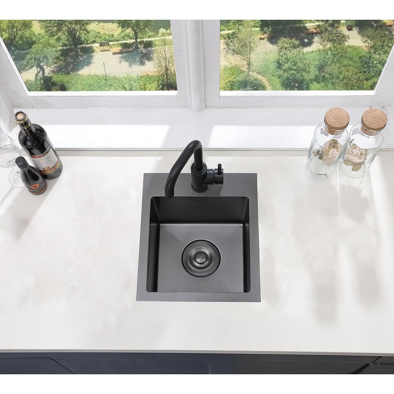 Comllen 15”x15” Black Drop In Bar Sink, Stainless Steel Small