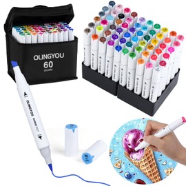 OLINGYOU Dual Tip Alcohol Markers Set, 60 Colors, Brush and Chisel Tips, Art Markers for Drawing and Coloring