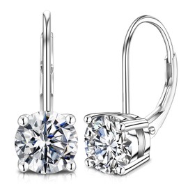 LIAN Moissanite Earrings for Women 1.0ct-2.0ct D Color Brilliant Round Cut Lab Created Diamond Earrings 18K White Gold Drop Earrings S925 Sterling Silver Dangle Earrings (Silver-1.0ct*2)