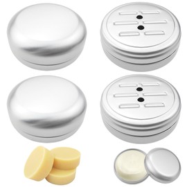 4 Pack Round Aluminum Soap Container Lightweight Travel Soap Dish with Drain Bathroom Soap Holder for Portable Soap Holder and Travel Accessories
