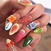 LIFOOST Handmade Press On Nails Almond 3D Hand Painted Flower