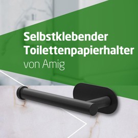 Amig - Selbstklebender Toilettenpapierhalter Mod. Ea-3 | WC-Rollenhalter Klebebefestigung ohne Schrauben | 164 x 70 x 45 mm | Edelstahl | Matt Schwarz