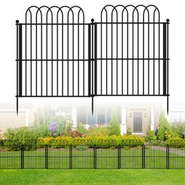 Decorative Garden Fence 24in(H) x11.25ft(L),10 Pack Rustproof Metal No Dig Fence Animal Barrier for Dog, Arched Flower Bed Edging Ornamental Wire Border Panel Fencing for Yard Patio Outdoor Decor