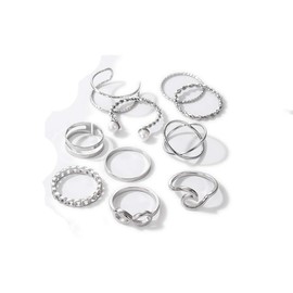 Prosy Boho Crystal Crescent Moon Wave Knuckle Rings Set Silver Lucky 8 Finger Joint Stackable Ring for Women and Girls (Silver 1)
