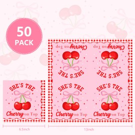 50Pcs Pink Bow Cherry Napkins Cherry Party Decorations She's The Cherry On Top Theme Paper Luncheon Dinner Napkins for Wedding Birthday Party Table Supplies