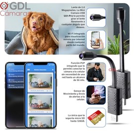 Camara De Seguridad WiFi U21-Pro Camara De Vigilancia Retractible Grabacion 24hrs, Camara WiFi USB con Sensor de Movimiento                           