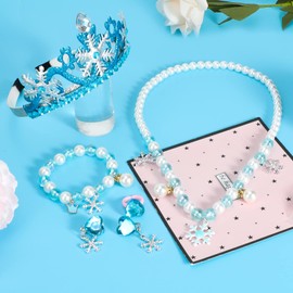HIFOT Elsa Headband with Jewelry Set, Snowflake Crown Necklace Bracelet Clip on Earrings Ring Princess Party Dress up Jewelry Kit for Kids