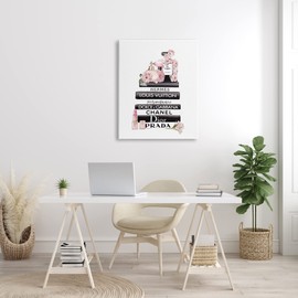 Stupell Industries Chic Pink Toiletry Cosmetics Glam Fashion Books, Designed by ROS Ruseva Canvas Wall Art, Black