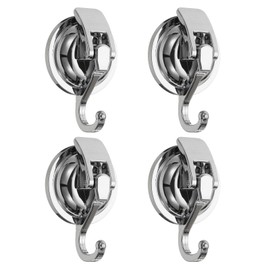 HARFINGTON 4pcs Suction Cups Hooks Powerful Vacuum Multi-Purpose Suction Shower Hooks Removable Reusable Waterproof Wreath Cup Hook for Bathroom Kitchen Restroom, Silver Tone