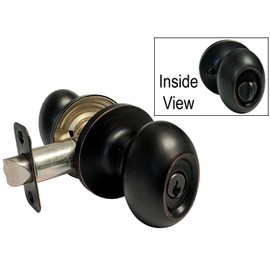 eBuilderDirect 2 Sets Dark Oil Rubbed Bronze Entry Entrance Oval Egg Style Knob with Matching Single Cylinder Deadbolt Combo Pack Keyed Alike
