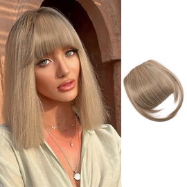 RPAEOY Clip in Pony Haare Haarverlängerungen Flat Bang mit Schläfen Synthetische Front Face Fringe Pony Haarteile Pony Extension für Frauen das Tägliche Tragen (Grau-Gold)
