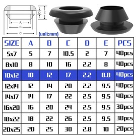 Pack of 40 Rubber Grommets Cable Grommets Waterproof Rubber Cable Grommets for Cable Grommets Rubber Plugs ID 10 mm Installation Diameter 12 mm for Wire and Cable Protection (Black)