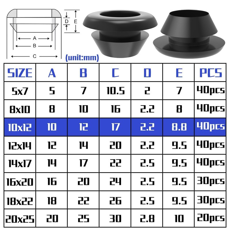 Pack of 40 Rubber Grommets Cable Grommets Waterproof Rubber Cable