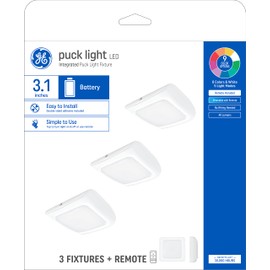 GE Lighting LED Puck Lights, Color Changing with Remote, Battery Powered, Dimmable, 3.1-Inches (3 Pack)