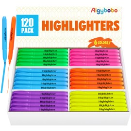 Aigybobo 120 Pack Highlighters in 6 Assorted Colors, Chisel Tip Dry-Quickly Highlighters Bulk, No Bleed Highlighter Markers for Kids Adults, Classroom Teachers Must Haves, School Office Supplies