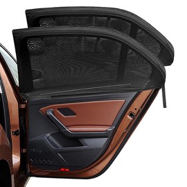 2-Pack Universal Car Window Shades for Babies, UV Resistant Car Sun Shade for Rear Side Window, Full Coverage Cars Sunshades with Elastic Nylon Mesh, Hook&Loop Design