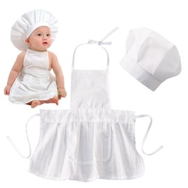 Zeroest - Disfraz de chef para bebé, accesorios de fotografía, divertidos delantales, para sesión de fotos, sombrero de bebé, disfraz de criada, Blanco (para niñas), 7-20 months