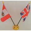 Peru Peruvian State Crest Union Jack 2 Flag Friendship Table Display With Gold Base