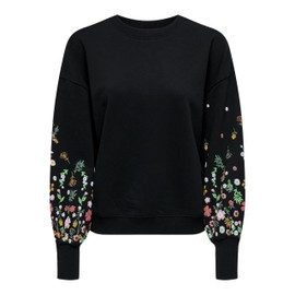 ONLY Women's Onlbrooke L/S O-Neck Flower SWT Sweatshirt, Black/Print:sleeve flower, S