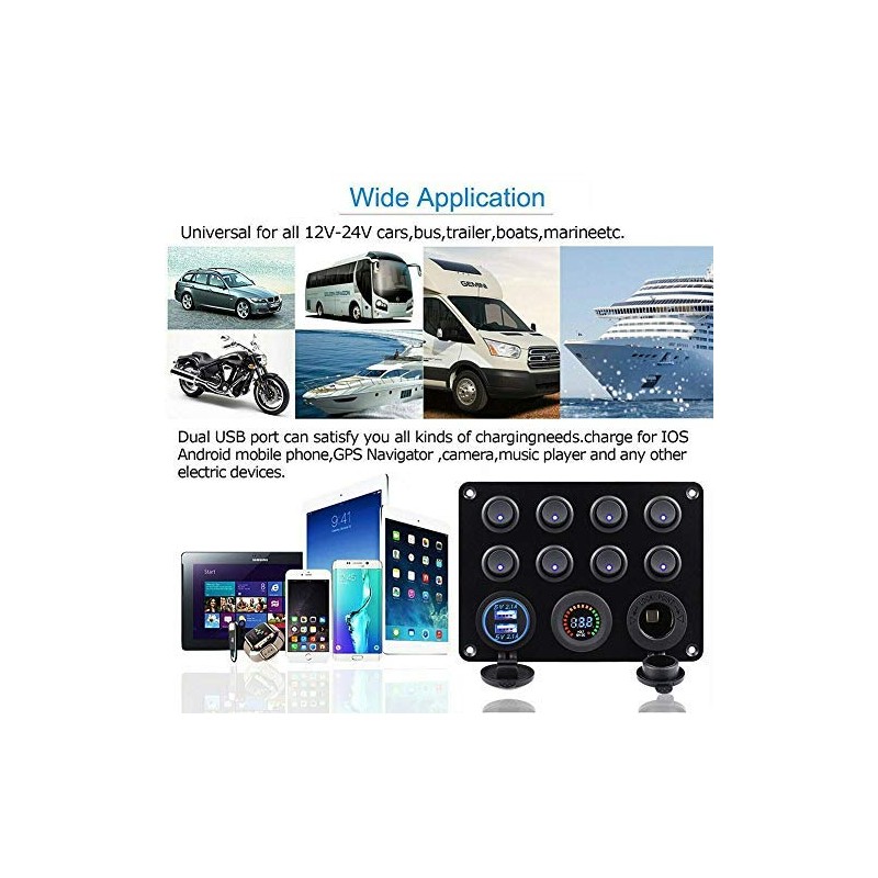 Maso - 12-24V 8 Output Double USB Socket 12V LED