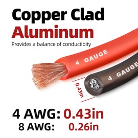 4 Gauge Wire (25FT Black) SGANGCAR True Spec Power Ground Wire Cable with 10 Lugs, 10 Heat Shrink Wrap,Copper Clad Aluminum CCA,for Power/Auto,Amplifier,Car Audio Speaker,Ground Cable
