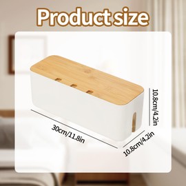 Cable Tidy Box, Cord Organizer Box with Wooden Lid, 36 x 13 x 13 cm (White)