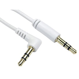 World of Data 1m Right Angle to Straight 3.5mm Audio Jack Cable - - 24k Gold Plated - Audio - Stereo - Male to Male - WHITE coloured