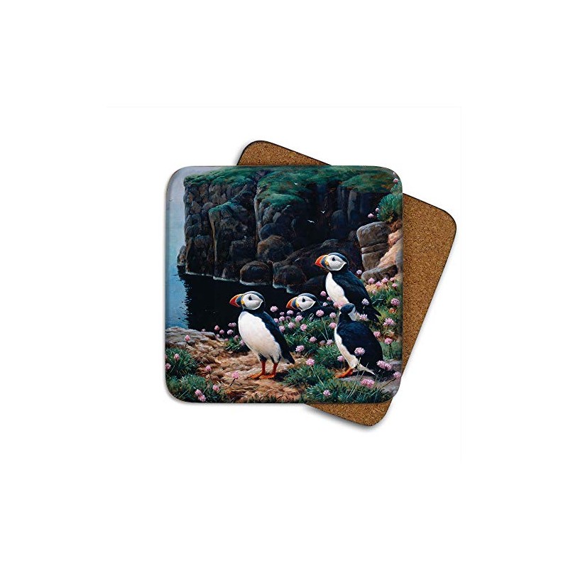 Puffins Cliff Edge Drinks Coasters by Wildlife Artist Julian Friers