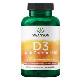 Swanson High Potency Vitamin D-3 w/Coconut - Natural Supplement Promoting Bone Health & Immune System Support - May Help Increase Calcium Absorption - (60 Softgels, 125mcg Each)