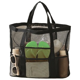 PEAGLOB Large Capacity Mesh Beach Bags Tote Bags with 8 Pockets Lightweight Foldable Fit for Travel Vacation Beach