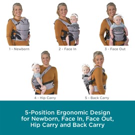 Contours Journey GO 5 Position Baby Carrier for Men and Women, Convertible and Easy-to-Use, Multiple Pockets, Newborn to Toddler Design, Face in, Face Out, Front, Back & Hip (8-45 lbs), Daydream Gray