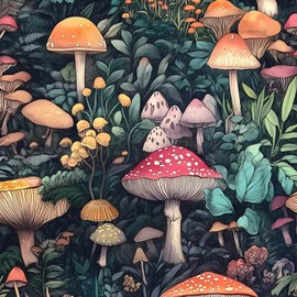 VOLEAAR Mushroom Peel and Stick Wallpaper Colorful Contact Paper, Boho Floral Wallpaper Stick on Bathroom Cabinet Drawer, Vintage Wall Paper 17.5"x 118"