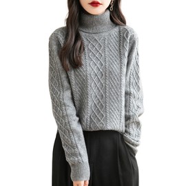 Chanyarn Women's 100% Merino Wool Sweater 2025 Fall Winter Turtleneck Warm Soft Casual Long Sleeve Knitted Sweater (Grey,XL)