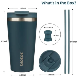 BJPKPK 18oz Stainless Steel Insulated Tumbler With lid And Straw Travel Coffee Thermal Tumblers Cup For Women And Men,Navy Blue