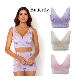 Rhonda Shear Pin Up Lace Overlay Bra 3-pack Butterfly 567-051 , Size XL