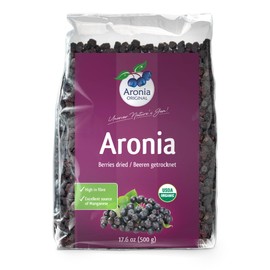 Aronia Original Organic Dried Aronia Berries 17.6 oz (500 g) - Unsweetened Black Chokeberries, Gently Dried After Harvest - Vegan, Non-GMO, No Sulfites or Additives