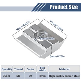 M6 T-Slot Nuts for Aluminium Profile 30 x 30 mm Pack of 36