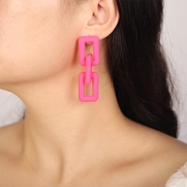 Kercisbeauty Statement Pink Acrylic Chunky Chain Link Earrings Sterling Silver Piercing Earrings Jewelry for Women (Chunky Chain)
