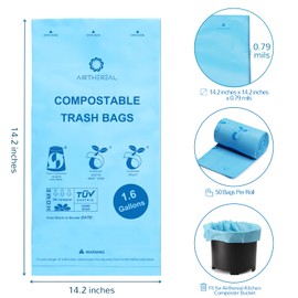 Airthereal Compostable Trash Bags, Kitchen Food Scrap Waste Compostable Trash Bags for R500 Revive Electric Kitchen Composter, OK Compost Home and TUV Certified (1.6 Gallon, 150 Count, Blue)