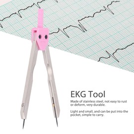 Electrocardiogram Caliper, Clear Scale High Precision ECG Drafting Tool Portable 0‑2.4 Inch Stainless Steel (Pink)