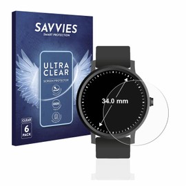 Savvies 6 Pack Screen Protector compatible with Watches (Circular, ø: 34 mm) Protection Film Clear