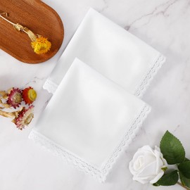 HOULIFE Handkerchiefs for Women, Pure White Handkerchief Cotton Ladies Hankies with Lace Edge for Wedding Party 3/6PCS (3)