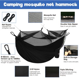 Gold Armour Camping Hammock - Camping Essentials, Double Hammock with Bug Net, Camping Gear Hammock for Outside, Hiking, and Travel (Black & Seafoam)