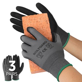 BOLTGARD 3pair Work Gloves Men with Double Sandy Nitrile Coated Grip, Micro-Foam Nitrile for Mechanics, Construction, Warehouse, Medium
