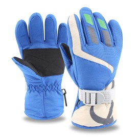 XIAOHAWANG Winter Boys Girls Ski Gloves Kids Warm Waterproof Mittens Fleece Snowboard Gloves for Children (Blue, L)