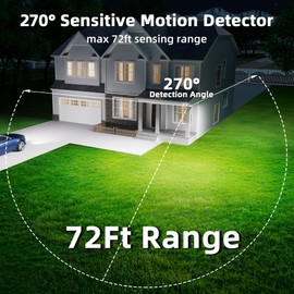 Halostorms 2PK LED Motion Sensor Outdoor Lights, 6500LM, 270° 72FT Detected Range, Dusk to Dawn, 5000K, IP65 Waterproof Flood Lights Outdoor, 3 Head Motion Detector Security Light for Garage,Yard