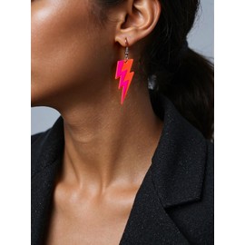 Neon Lightning Bolt Earrings for Women 80s Neon Earring Y2k Statement Flash Thunder Lightning Drop Dangle Earrings 80s Costume Jewelry Dancing Glow Party Accessories Orange