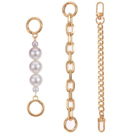 JJUNW 3Pcs Pearl Bead Purse Chain, Metal Bag Strap Replacement, Purse Extender Charms Women Purse, Straps Replacement Handbags Purse Making Supplies, Metal Bag Strap Replacement Purse Clutches Handles