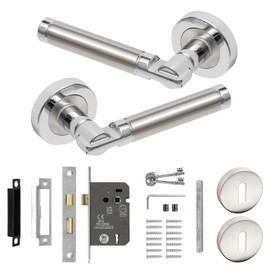 Decoranddecor Enigma Duo Colour Internal Door Handles – Aluminium Silver Round Handles with Lock and Keys – Sleek Modern Design for Bedrooms and Bathrooms