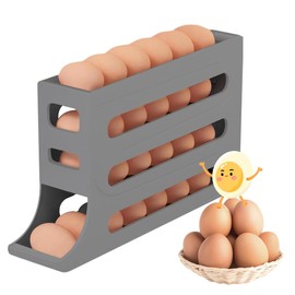 Eierhalter für Kühlschrank, 4 Etagen Automatisch Rollender Eierbehälter für Kühlschrank, Große Kapazität, Eierhalter für 30 Eier, Kühlschrank Organizer für Eieraufbewahrung (Grau)